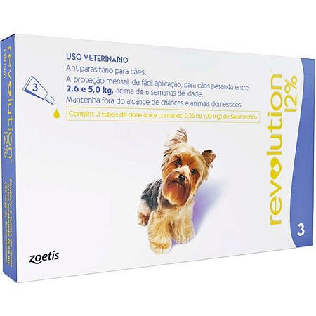 Antipulgas e Carrapatos Zoetis Revolution 12% para Cães de 2,5 a 5 kg - 30 mg