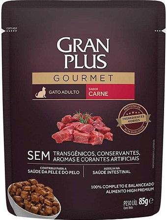 Ração Úmida Gran Plus Sachê Gourmet Carne para Gatos Adultos 85g