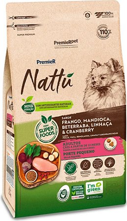 Ração PremieR Pet Nattú Mandioca para Cães Adultos de Pequeno Porte