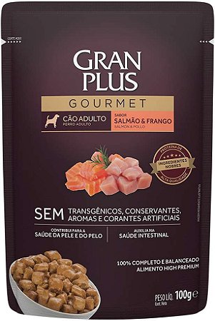 Ração Úmida Gran Plus Gourmet Sachê Salmão & Frango para Cães Adultos 100g
