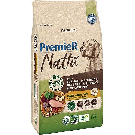 Ração Seca PremieR Pet Nattú Mandioca para Cães Adultos 12 Kg
