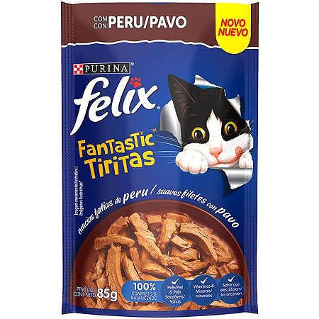Ração Úmida Nestlé Purina Felix Fantastic Tiritas Peru para Gatos Adultos