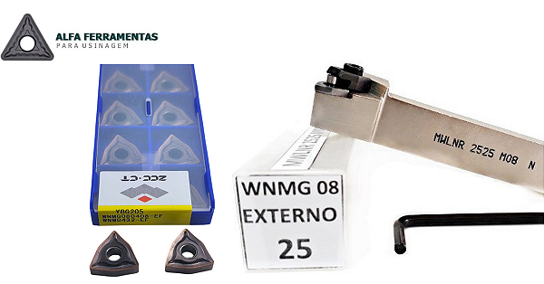Kit Suporte para Torno Externo 20x20mm + 10 Pastilhas WNMG 080408 EF Zcc
