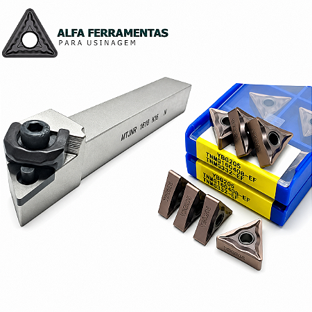 Kit Porta Ferramenta de Tornear MTJNR 1616 K16 + 10 Pastilhas TNMG 160408-EF YBG205
