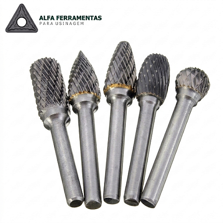 Jogo de Limas Rotativas em Metal Duro 10mm Haste 6mm – Kit com 5 Peças