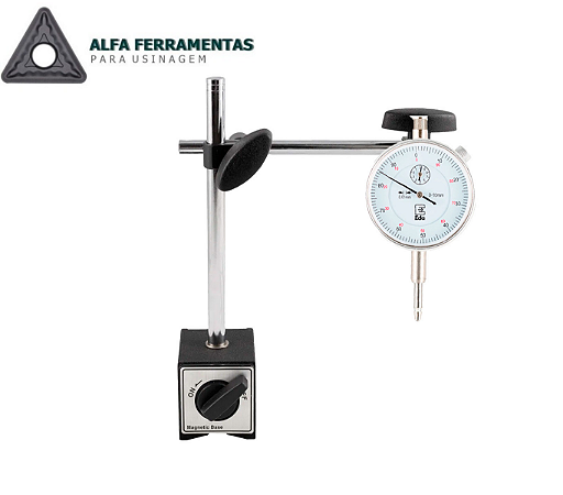 Kit Base Magnética com Ajuste Fino e Relógio Comparador Centesimal - Alfa Ferramentas para Usinagem