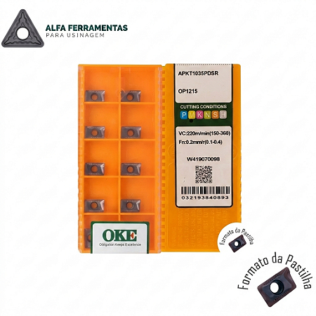Pastilha de Metal Duro para Fresamento APKT 1035 PDSR-OP1215 - Caixa com 10 un.