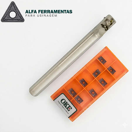 Kit Fresa Intercambiável 16mm Haste Cilíndrica + 10 Pastilhas APKT 100308 OKE