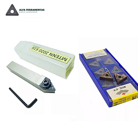 Suporte Externo 20x20mm + Pastilhas Tnmg 160408 Zcc EF aço inox