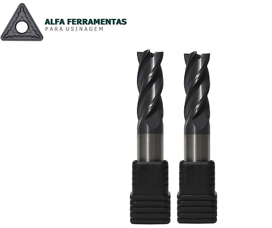 Kit 02 peças Fresas Topo 4 Cortes Metal Duro 10mm 45 Hrc Black
