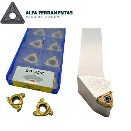 Kit Rosqueamento Externo 25x25mm: Suporte RT 16 + Caixa com 10 Pastilhas ZCC-CT RT16 - Alfa Ferramentas para Usinagem