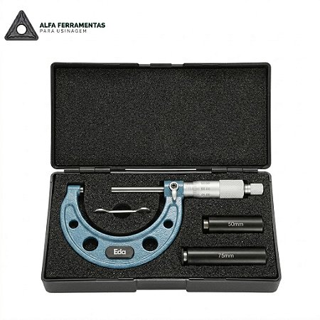 Micrômetro Externo 50 a 75mm Precisão 0,01mm Profissional com Estojo - EDA