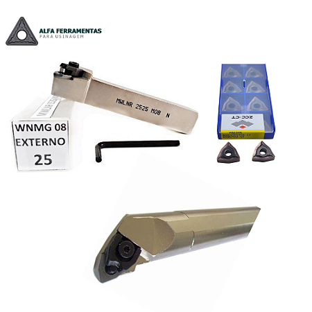 Kit Suportes de Torneamento Externo MWLNR 2525 M08 + Interno MWLNR 0025 R08 (Diâmetro 25mm) para Pastilha WNMG 08 + Chaves - Alfa Ferramentas