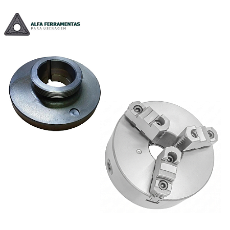 Kit Placa para Torno 10" (250mm) 3 Castanhas Reversíveis + Flange 10" (250mm) – Alfa Ferramentas