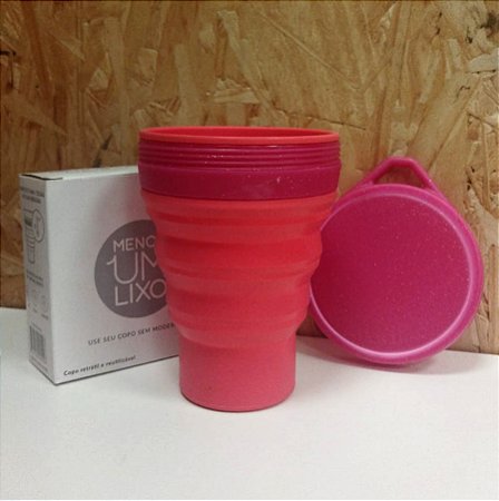 Copo Retrátil Silicone Rosa com Tampa Brilho