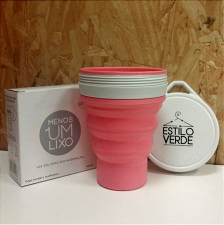 Copo Retrátil Silicone Rosinha Tampa Branca