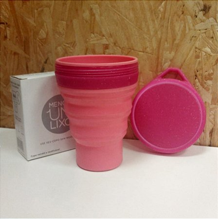 Copo Retrátil Silicone Rosinha com Tampa Rosa Brilho