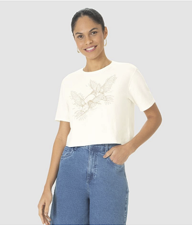 Camiseta Cropped 9539 - Branca Beija Flor