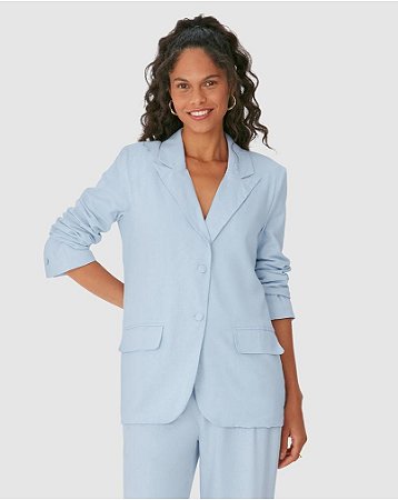 Blazer Feminino com bolso frontal - Azul Claro (G) MALWEE