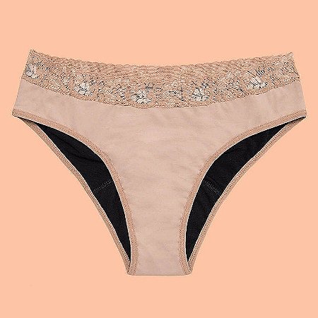 Calcinha Menstrual Básica - Bege com Renda