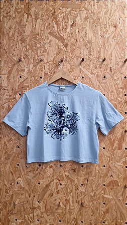 Camiseta Cropped Malwee Flor Azul