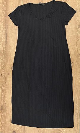 Vestido Canelado Slim Midi NAJÔ Preto