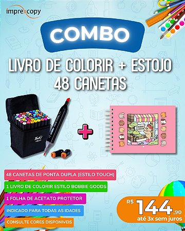 KIT LIVRO DE COLORIR - 50FLS 180G CAPA DURA (A5) + ESTOJO 48 CANETAS
