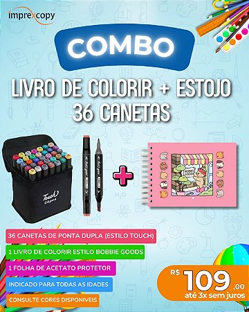 KIT LIVRO DE COLORIR - 50FLS 180G CAPA DURA (A5) + ESTOJO 36 CANETAS