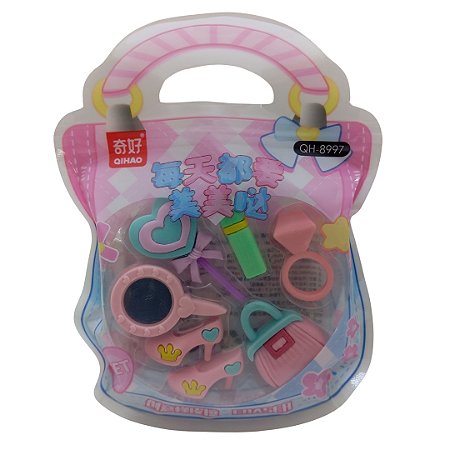 KIT 6 MINI BORRACHAS MALETA MENINA