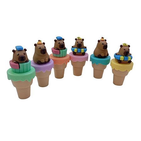 KIT 6 CANETINHAS MARCA TEXTO CAPIVARA - SORVETE