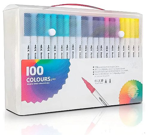 CANETA BRUSH PONTA DUPLA BRANCA 100 UN C/ MALETA