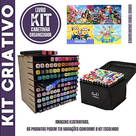 KIT DE CANETINHAS + LIVRO DE COLORIR C/ ORGANIZADOR