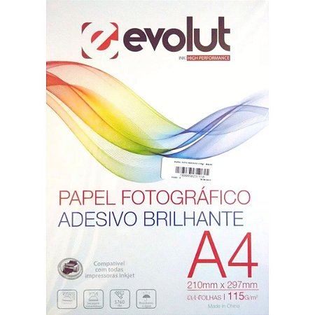 PAPEL FOTOGRÁFICO A4 - ADESIVO GLOSSY 115G PC C/ 20FLS
