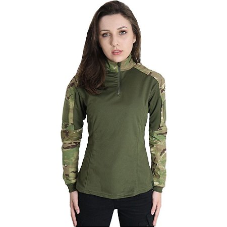 COMBAT SHIRT FEMININA MULTICAM BÉLICA