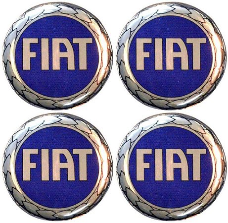 Jogo de Emblemas Adesivos Para Calotas Fiat Azul 48mm