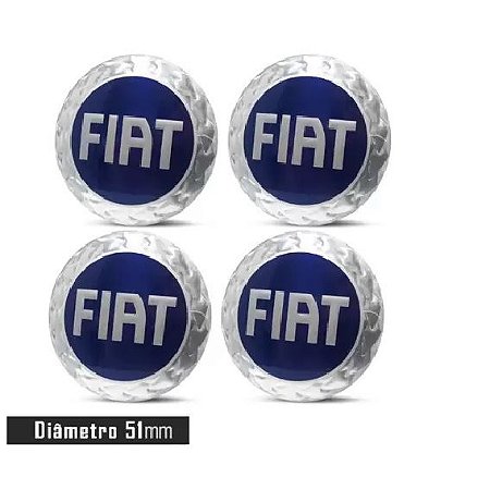 Jogo de Emblemas Adesivos Para Calotas Fiat Azul 51mm