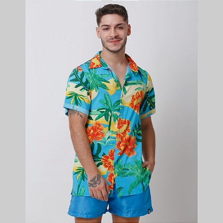 Camisa Santo Luxo Man Viscose Tropical Azul