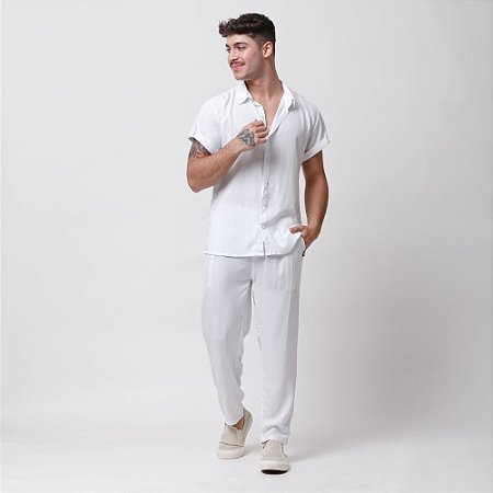 Conjunto Viscolinho Camisa e Calça Santo Luxo Man Branco