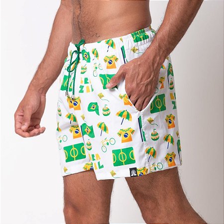 Shorts Tactel Santo Luxo Man Torcida Brasil Branco