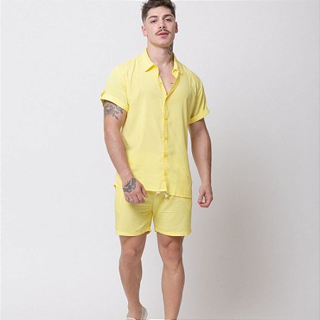 Conjunto Viscose Camisa e Bermuda Santo Luxo Man Amarelo