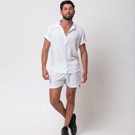 Conjunto Viscolinho Camisa e Shorts Branco