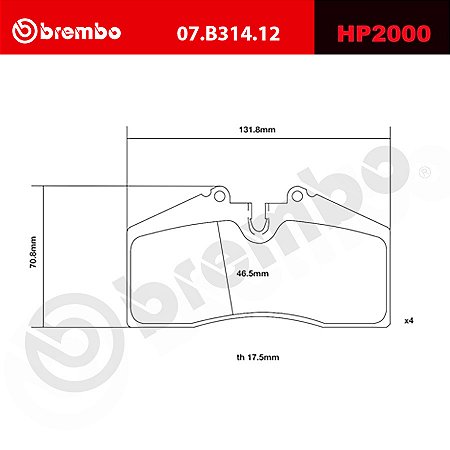 Brembo HP2000 Pads 07.B314.12 - Porsche 964 Carrera RS, Turbo; 993 Carrera, RS, Turbo, GT2; 928; 944; 959; 968
