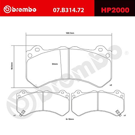 Brembo HP2000 Pads 07.B314.72 - RS6 C6, GTR R35, Camaro ZL1, Corvette C7 Z06, C63 AMG W204, Hellcat, Aston DB11, Vantage