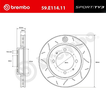 Discos Brembo Sport TY3 - Fiat 500 Abarth, Brabo e Punto T-Jet,  - Dianteiros (Par) 284x22 mm - 59.E114.11