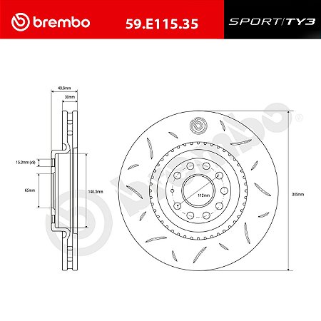 Discos Brembo Sport TY3 - Audi S3 8P, VW Passat CC - Dianteiros (Par) 345x30 mm - 59.E115.35