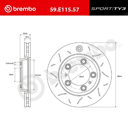Discos Brembo Sport TY3 - Porsche 718 e 981 Base, S, GTS - Traseiros (Par) 299x20 mm - 59.E115.57