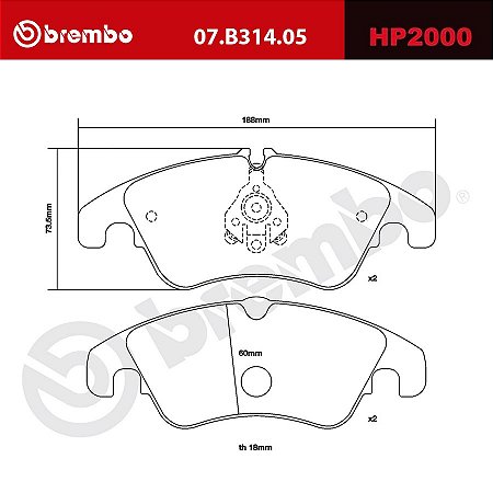 Brembo HP2000 Pads 07.B314.05 - Audi A4 8k2, A5 8T, A6 C7, A7 4GA, Q5