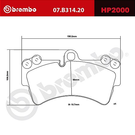 Brembo HP2000 Pads 07.B314.20 - Audi Q7 (4LB); Porsche Cayenne (9PA) S, GTS, Turbo; VW Touareg (7LA)