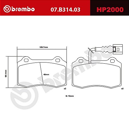 Brembo HP2000 Pads 07.B314.03 - Ferrari 360, Jaguar S-Type II, XJ, XK 8, Volvo S60 I e V70 II
