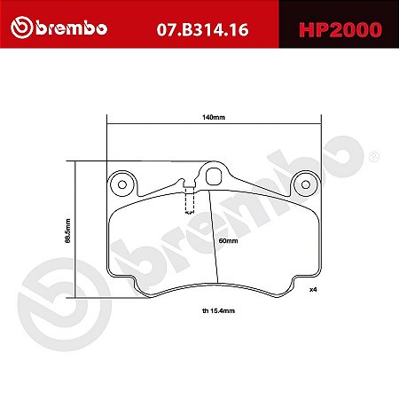 Brembo HP2000 Pads 07.B314.16 - Porsche 996 Carrera S, 4S, GT2 , Gt3; 997 Carrera S, 4S, GTS